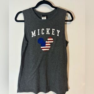 Disney Women’s Medium Flip Sequins Mickey Patriotic Silver Gray Sleeveless Shirt
